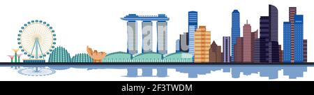 Colorer les gratte-ciel de singapour. Skyline singapore , bâtiment de singapour, site de singapour, architecture de singapour, gratte-ciel de singapour. Illustration vectorielle Illustration de Vecteur