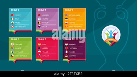 Championnat européen de football 2020 phase finale groupes vecteur stock illustration. Tournoi européen de football 2020 avec fond. Drapeaux de pays vectoriels Illustration de Vecteur