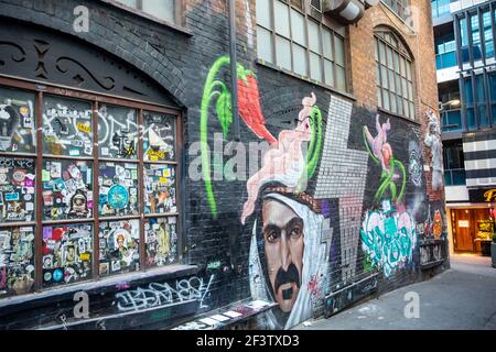 ACDC Lane Melbourne City Center avec art de rue et peintures rendant hommage au groupe de rock ACDC, Melbourne, Victoria, Australie Banque D'Images