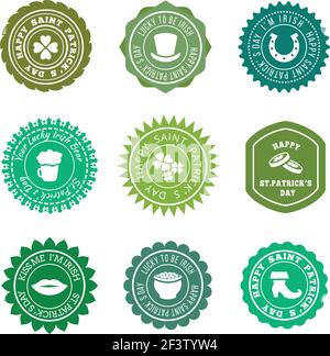 Badges vectoriels vert vintage de la Saint Patrick, ensemble d'étiquettes. Badge Saint Patrick, étiquette Saint Patrick, autocollants Saint Patrick Day Set illust Illustration de Vecteur