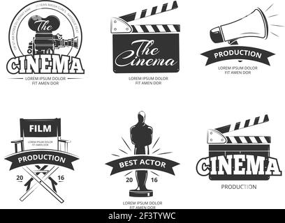 Ensemble d'étiquettes, d'emblèmes, de badges et de symboles vintage pour vecteur de cinéma. Emblème et badge de cinéma, cinéma d'étiquette, illustration de cinéma d'appareil photo Illustration de Vecteur