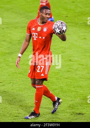 Munich, Allemagne. 17 mars 2021. David Alaba, du Bayern Munich, réagit lors d'un match de 16 secondes entre le Bayern Munich et le Latium à Munich, en Allemagne, le 17 mars 2021. Credit: Philippe Ruiz/Xinhua/Alay Live News Banque D'Images