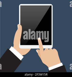 L'homme d'affaires détient et gère l'ordinateur tablette Illustration de Vecteur