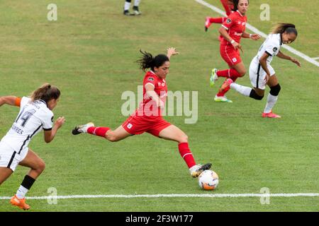 Moron, province de Buenos Aires, Argentine. 17 mars 2021. SPORTS.- 17 mars 2021. Moron, Buenos Aires, Argentine.- Corinthiens (Brésil) et America de Cali (Colombie) jouent la demi finale féminine de football CONMEBOL Copa Libertadores, au stade Deportivo Moron de Moron, province de Buenos Aires, Argentine, le lundi 17 mars, 2021. Credit: Julieta Ferrario/ZUMA Wire/Alay Live News Banque D'Images