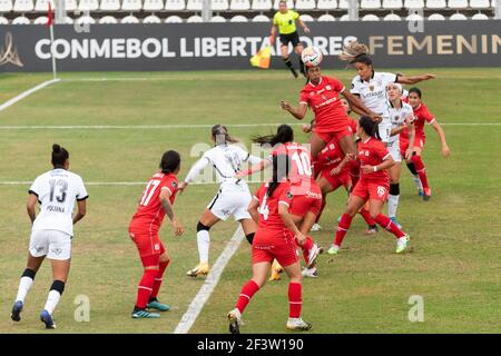 Moron, province de Buenos Aires, Argentine. 17 mars 2021. SPORTS.- 17 mars 2021. Moron, Buenos Aires, Argentine.- Corinthiens (Brésil) et America de Cali (Colombie) jouent la demi finale féminine de football CONMEBOL Copa Libertadores, au stade Deportivo Moron de Moron, province de Buenos Aires, Argentine, le lundi 17 mars, 2021. Credit: Julieta Ferrario/ZUMA Wire/Alay Live News Banque D'Images