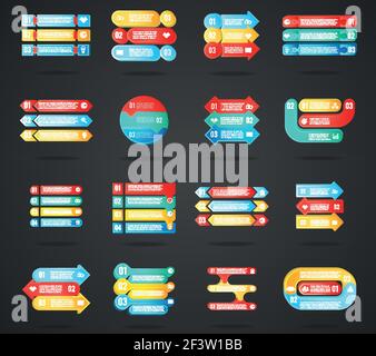 Flèches modèles infographiques. Graphiques fléchés avec options et étapes Illustration de Vecteur