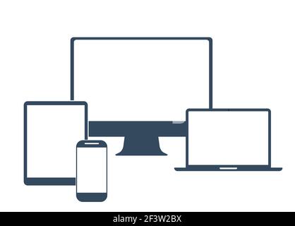 Appareils électroniques avec des écrans vierges blanches Illustration de Vecteur