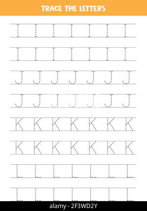 Suivi des lettres de l'alphabet anglais. Pratique de l'écriture pour les enfants d'âge préscolaire. Illustration de Vecteur