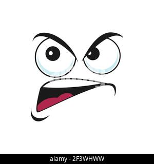 Émoticone suspect avec icône isolée face à la colère. Vector distrait emoji avec les grands yeux sourire incurvé, doub ou questionné smiley line art en colère Illustration de Vecteur