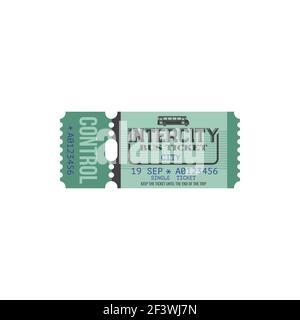 Carte d'embarquement sur un billet rétro isolé dans un bus interurbain avec ligne de contrôle des pneus. Modèle de coupon rétro pour le billet Vector, accès aux transports publics de la ville à t Illustration de Vecteur
