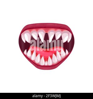 Icône de vecteur de bouche de monstre, mâchoires créepy avec dents blanches aiguisées riant ou hurlant. Caricature souriante Halloween créature, animal ou alien mw isolée dessus Illustration de Vecteur