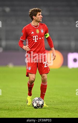 Munich, Allemagne. 17 mars 2021. Firo: 17.03.2021, football, football, Ligue des champions, Saison 2020/2021, tour de 16, jeu retour, FC Bayern Munich - Lazio Rome Thomas Muller (Bayern), action individuelle | utilisation dans le monde crédit: dpa/Alay Live News Banque D'Images