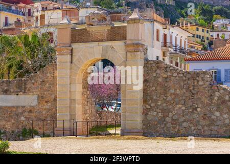 Forteresse de Palamidi, arc de la porte du château à Nafplio ou Nafplion, Péloponnèse, Grèce Banque D'Images