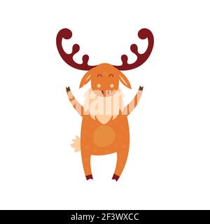 Cerf mignon avec bois, illustration vectorielle. Dessin dans un style de dessin animé. Illustration de Vecteur