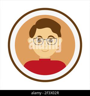 Homme souriant visage portant des lunettes et chandail rouge. Illustration de Vecteur