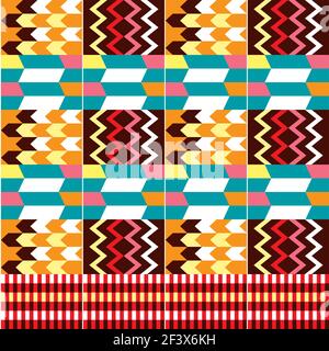 Motif textile vectoriel en tissu Kente africain sans couture, motif nwentoma tribal avec motif géométrique Illustration de Vecteur