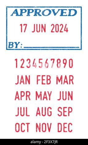 Illustration vectorielle de l'estampillage approuvé et des dates modifiables (jour, mois et année) dans les estampillages Illustration de Vecteur