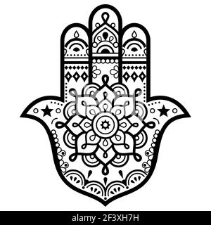 Main de Hamsa avec mandala vecteur conception - Indien Mehndi henna motif de style tatouage Illustration de Vecteur