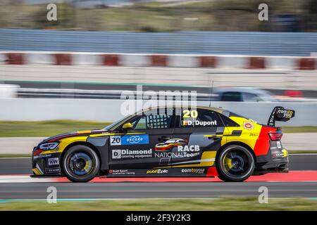 20 DUPONT Denis (bel), Comtoyou Racing, Audi RS3 LMS, action lors des essais mondiaux de voitures de tourisme de la FIA WTCR 2018 à Barcelone, Espagne, du 28 au 29 mars - photo François Flamand / DPPI. Banque D'Images