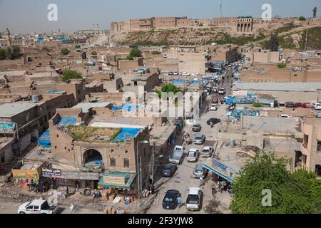 L'Irak, Kurdistan, Erbil, en regardant vers la citadelle de la vieille ville Banque D'Images