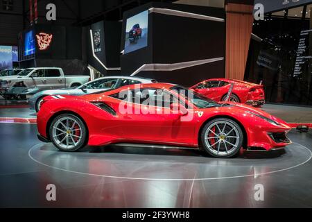 Ferrari 488 Pista pendant le salon International de l'automobile de Genève, Suisse, du 5 au 9 2018 mars - photo : Alexandre Guillaumot / DPPI Banque D'Images