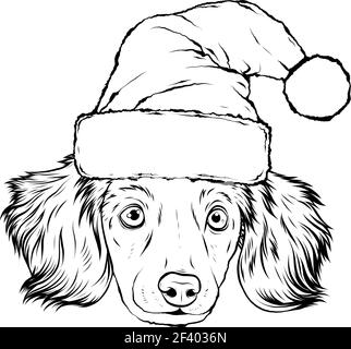 Dessinez en noir et blanc le visage de votre chien avec Noël illustration du vecteur hat Illustration de Vecteur