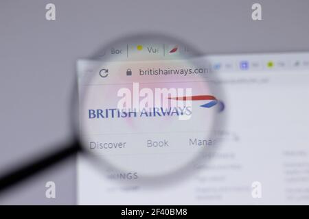 New York, Etats-Unis - 18 mars 2021 : icône du logo de la compagnie British Airways sur le site Web, Editorial Banque D'Images