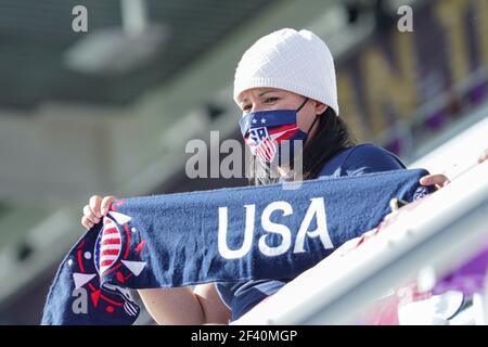 Orlando, Floride, États-Unis, 21 février 2021, Fan de l'équipe nationale FÉMININE DES ÉTATS-UNIS pendant la coupe SheBelieves au stade Exploria (photo : Marty Jean-Louis) Banque D'Images