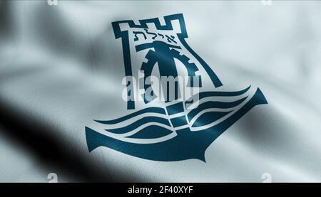 3D Illustration d'un drapeau de la ville israélienne d'Eilat Banque D'Images