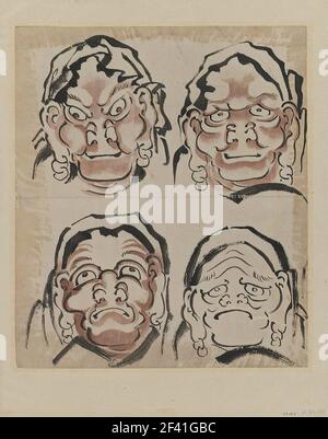 Katsushika Hokusai 葛飾北斎- esquisser quatre faces Banque D'Images