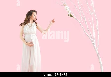 Portrait d'une jolie brunette pregnant mother Banque D'Images