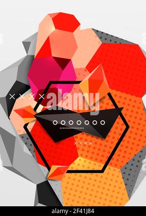 Affiche de composition géométrique 3D couleur. Affiche de composition géométrique 3D couleur. Illustration vectorielle de triangles colorés, pyramides, hexagones et autres formes sur fond gris Illustration de Vecteur