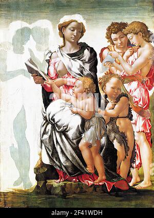 Michel-Ange - enfant vierge avec Saint John Angels Manchester Madonna C 1497 Banque D'Images