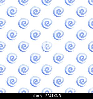 Aquarelle abstraite motif transparent avec spirales bleu sur fond blanc Banque D'Images