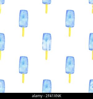 Motif transparent aquarelle avec blue ice cream on a white background Banque D'Images