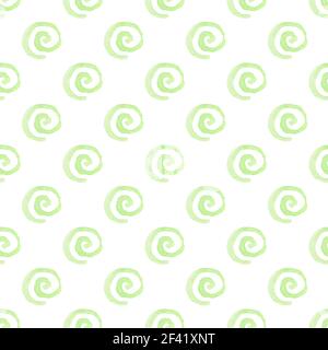 Aquarelle abstraite motif transparent avec spirales vert sur fond blanc Banque D'Images