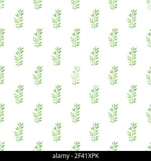 L'Aquarelle transparente floral pattern avec feuilles vertes sur fond blanc Banque D'Images