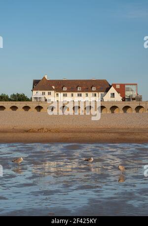 Plage et mouettes en face de la Villa Royale à Ostende, Belgique. Banque D'Images