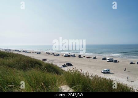 Vue sur la plage de Vejers à Jutland, Danemark, par beau temps Banque D'Images