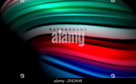 Lignes ondulées abstraites rayures de couleur fluide. Lignes d'ondes abstraites bandes de couleur fluide sur fond noir. Illustration artistique vectorielle pour la présentation, le papier peint de l'application, la bannière ou l'affiche Illustration de Vecteur