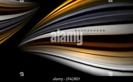Lignes ondulées abstraites rayures de couleur fluide. Lignes d'ondes abstraites bandes de couleur fluide sur fond noir. Illustration artistique vectorielle pour la présentation, le papier peint de l'application, la bannière ou l'affiche Illustration de Vecteur