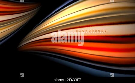 Lignes ondulées abstraites rayures de couleur fluide. Lignes d'ondes abstraites bandes de couleur fluide sur fond noir. Illustration artistique vectorielle pour la présentation, le papier peint de l'application, la bannière ou l'affiche Illustration de Vecteur