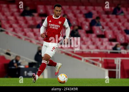 Stade Emirates, Londres, Royaume-Uni. 18 mars 2021. UEFA Europa League football, Arsenal versus Olympiacos; Gabriel d'Arsenal crédit: Action plus Sports/Alamy Live News Banque D'Images