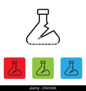 Icône de test de laboratoire chimique de la fiole et du tube à essai fissurés, isolée sur fond blanc. Panneau de verrerie de laboratoire. Vecteur Illustration de Vecteur