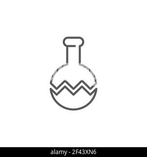 Icône de test de laboratoire chimique de la fiole et du tube à essai fissurés, isolée sur fond blanc. Panneau de verrerie de laboratoire. Vecteur Illustration de Vecteur