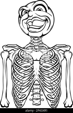 Dessinez en noir et blanc du squelette du dessin animé avec le visage vecteur tête Illustration de Vecteur