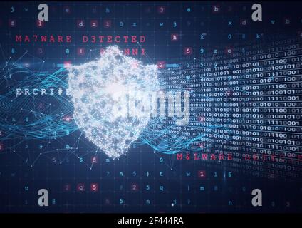 Composition du codage binaire et du texte d'avertissement relatif aux cyberattaques bouclier de sécurité en ligne Banque D'Images
