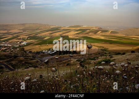 Vue sur la vallée de Jezreel depuis le point d'observation du mont Gilboa, Israël Banque D'Images