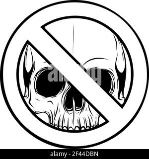 Dessinez en noir et blanc de l'icône du crâne d'avertissement interdit. Dessin d'illustration vectorielle Illustration de Vecteur