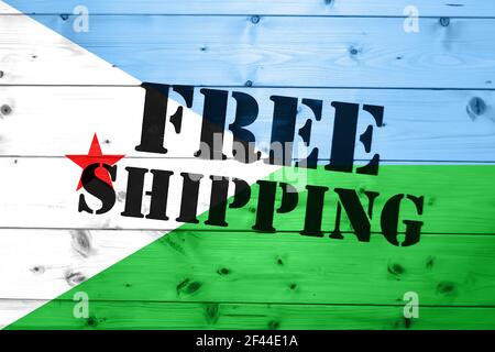 Drapeau de Djibouti, livraison gratuite sur caisse de transport en bois avec concept de logistique de drapeau Banque D'Images